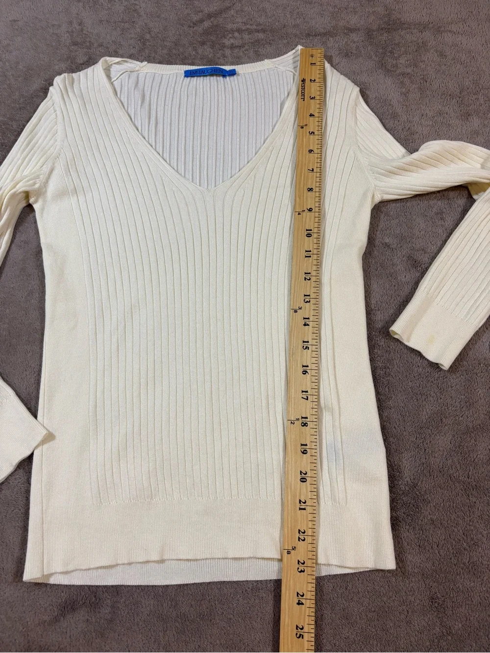 J McLaughlin Cream Ribbed V-Neck Sweater Womens XS Long Sleeve